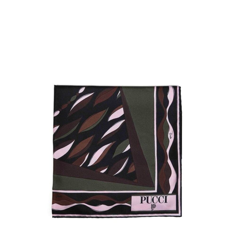 Pucci Women Khaki And Pink Fiamme And Navajo-Prints Silk Twill Scarf
